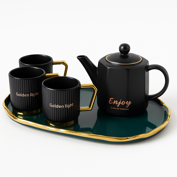 طقم شاي سيراميك مع إبريق و6 أكواب Ceramic Tea Set with Teapot & 6 Cups