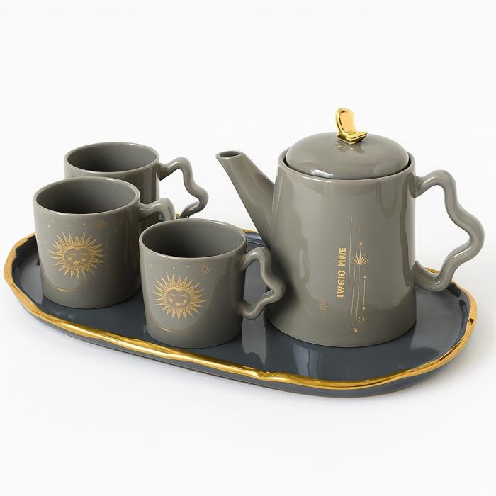 طقم شاي سيراميك مع إبريق و6 أكواب Ceramic Tea Set with Teapot & 6 Cups